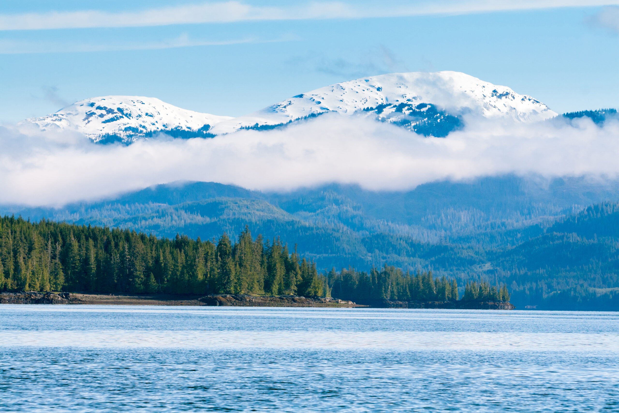 Ketchikan Alaska waterway with mountains and forest